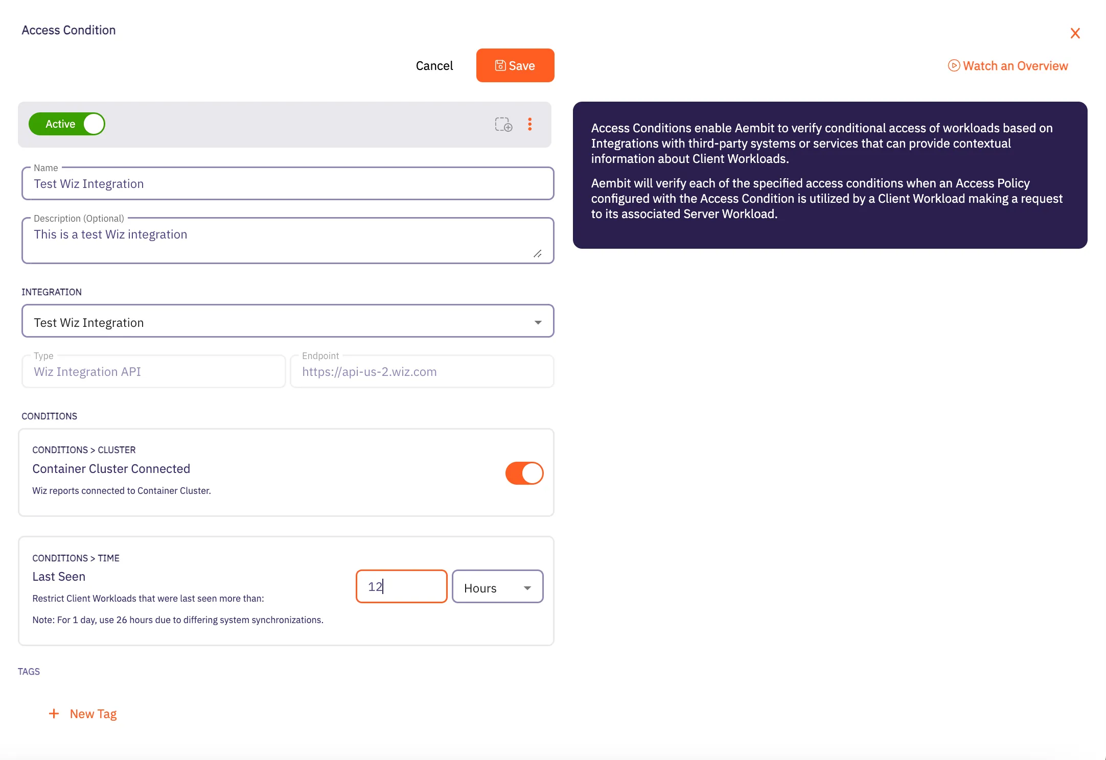 Access Conditions Dialog Window - Filled Out