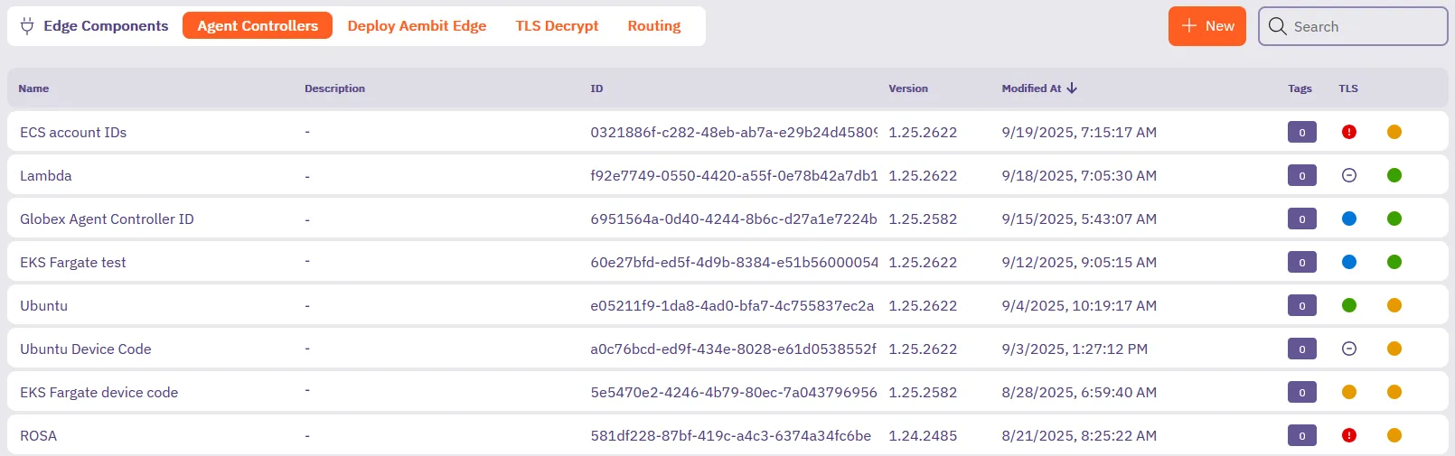 Administration - Agent Controller UI statuses