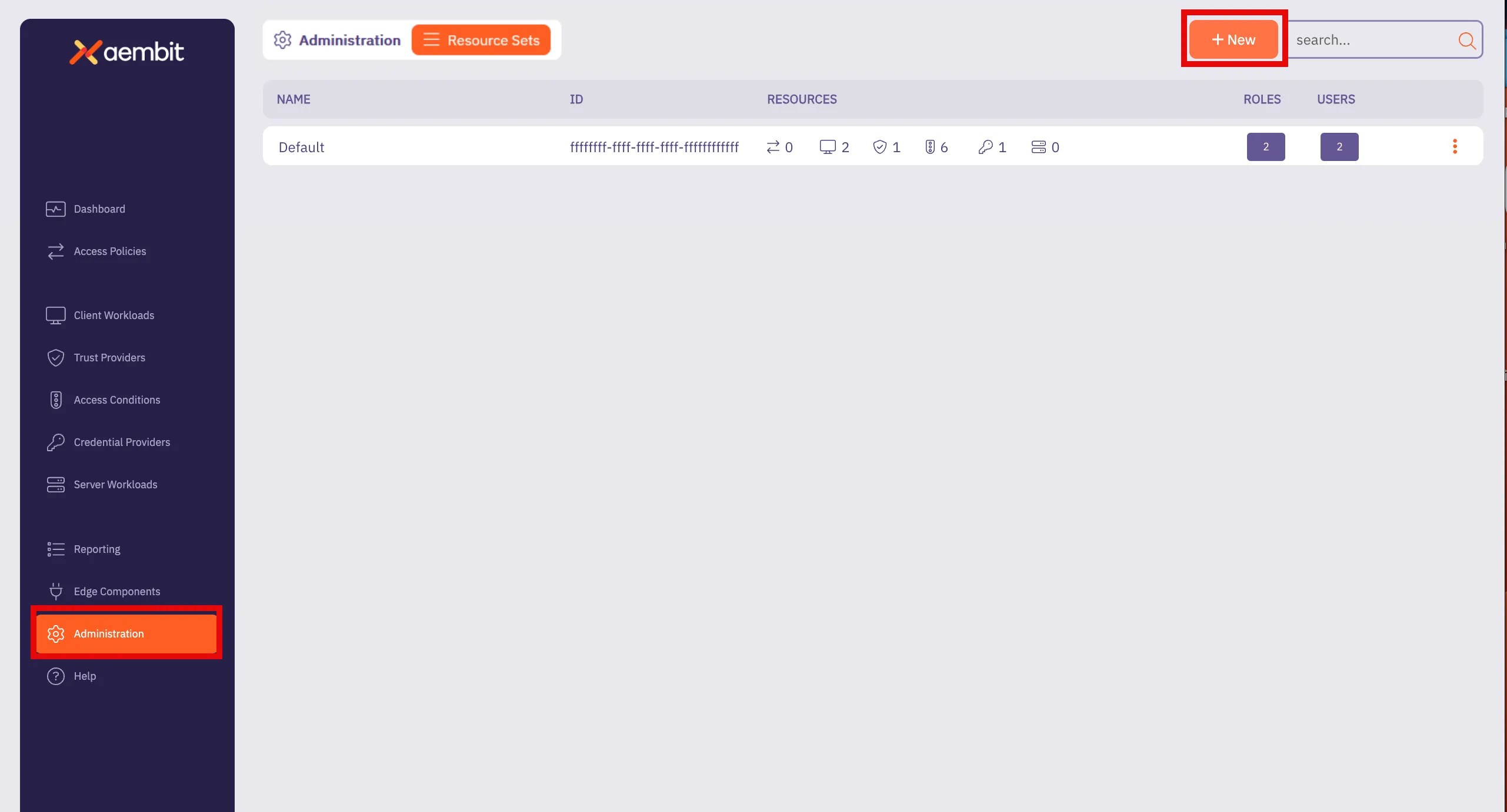 Administration Page - Resource Sets Empty