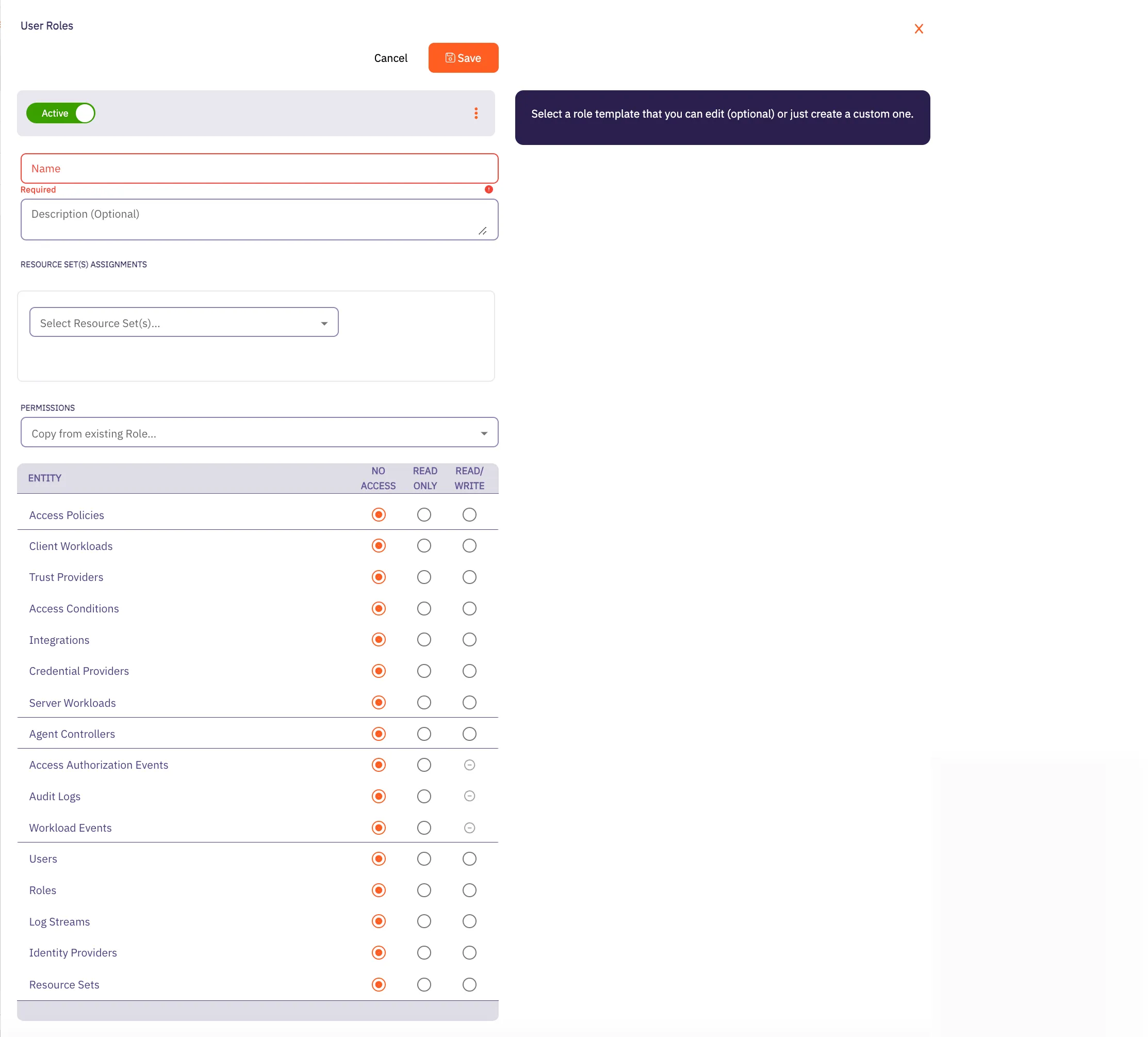 Roles Dialog Window - Empty