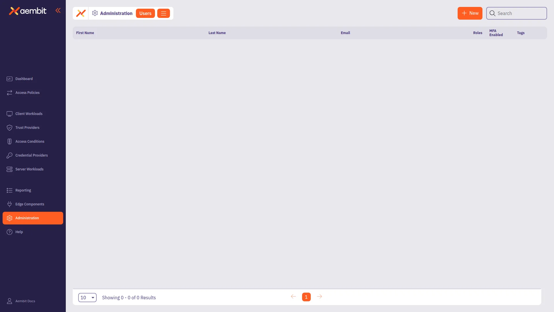 Empty Users page