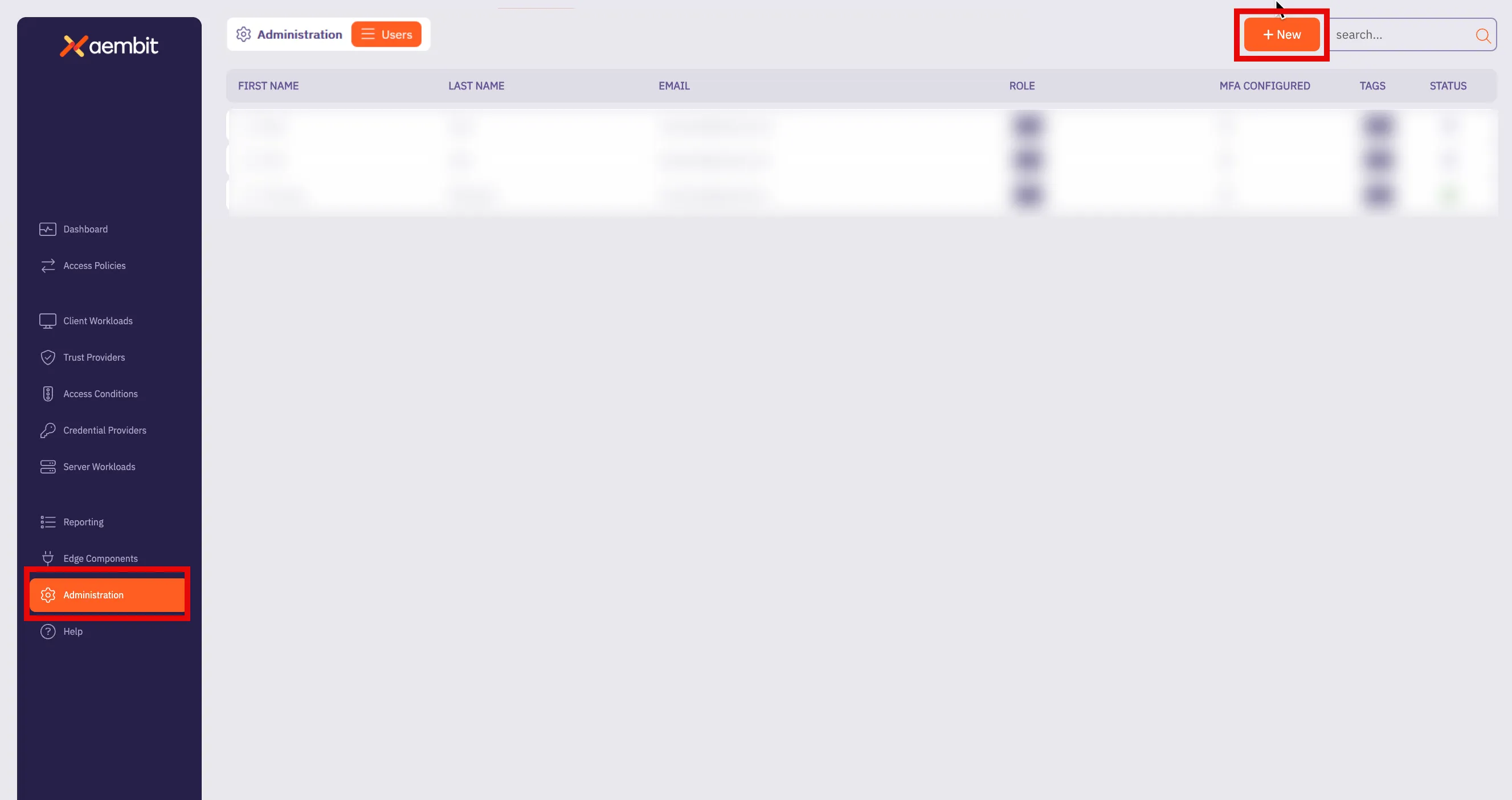Empty Users page