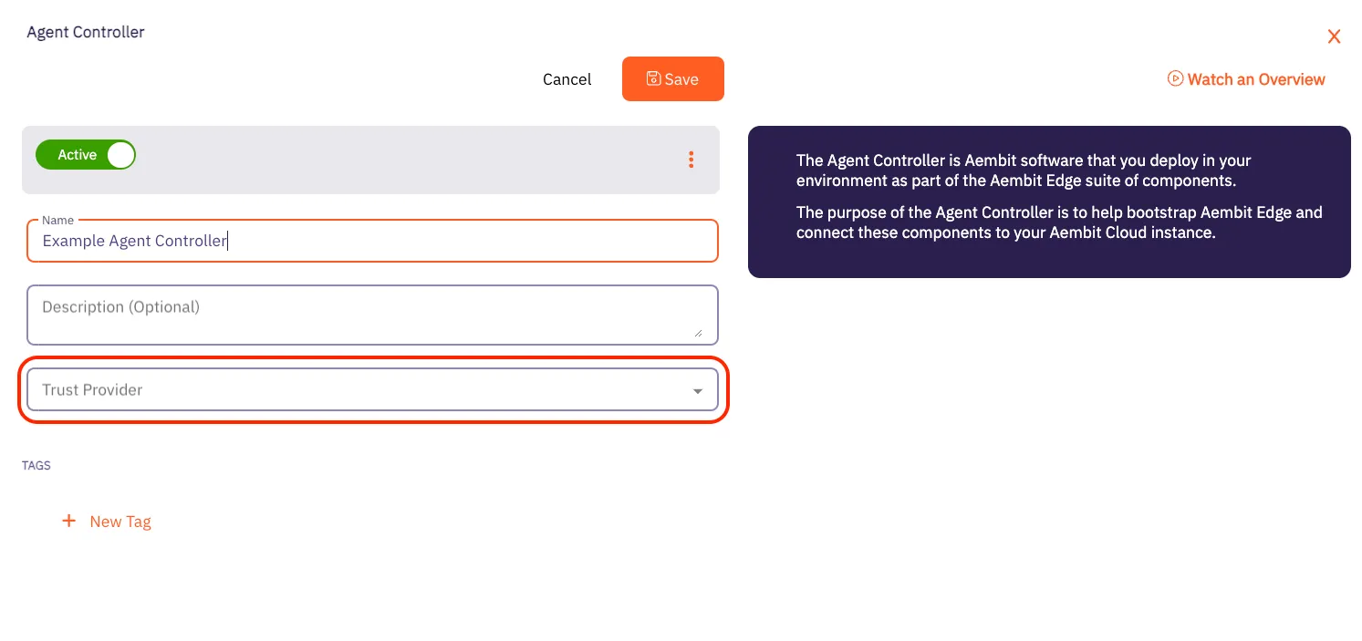 Agent Controller Trust Provider Page