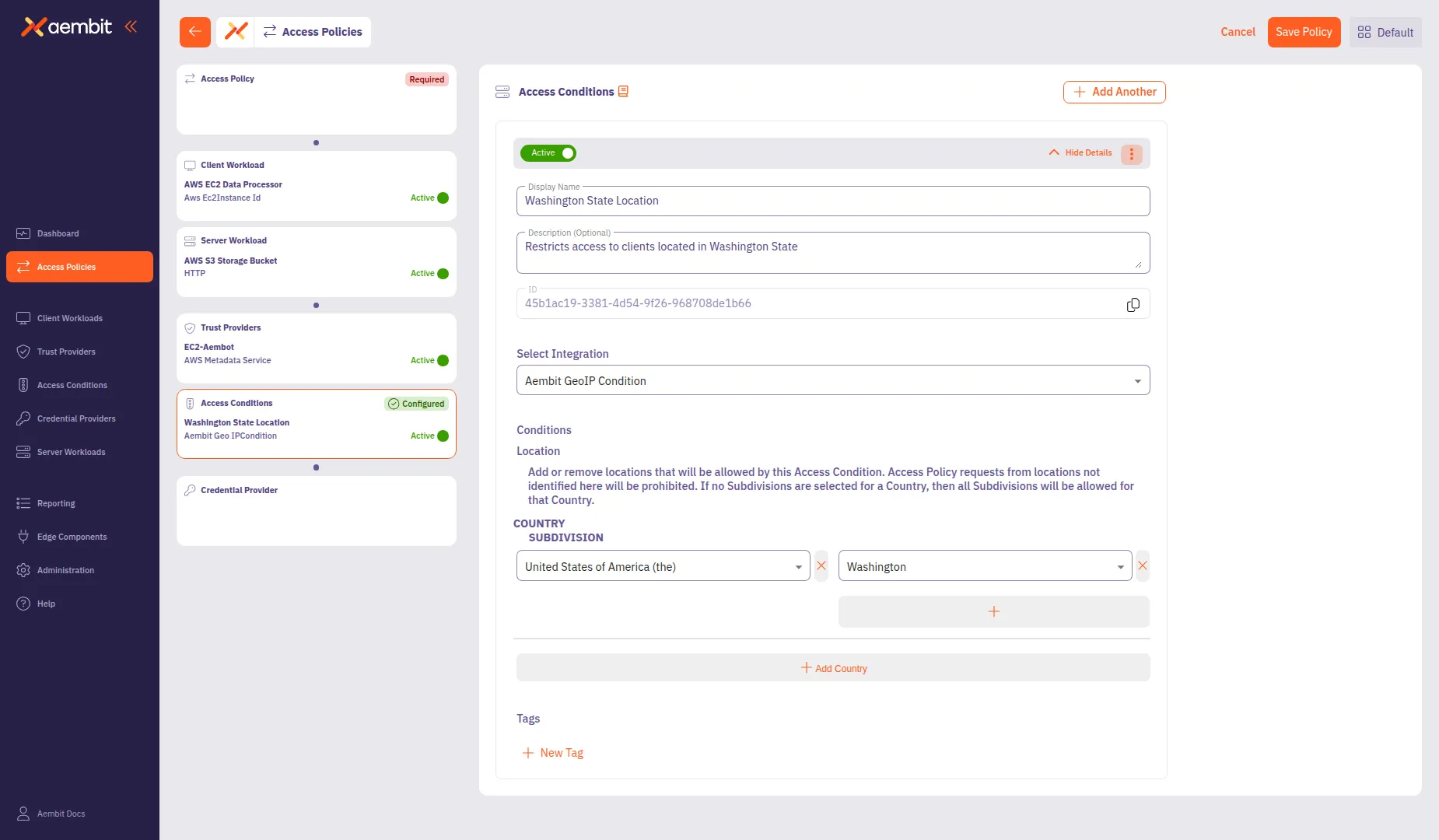 Access Condition configured with geographic restrictions