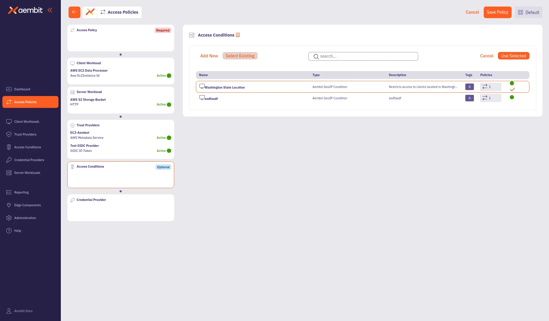 Access Condition selected with orange highlight