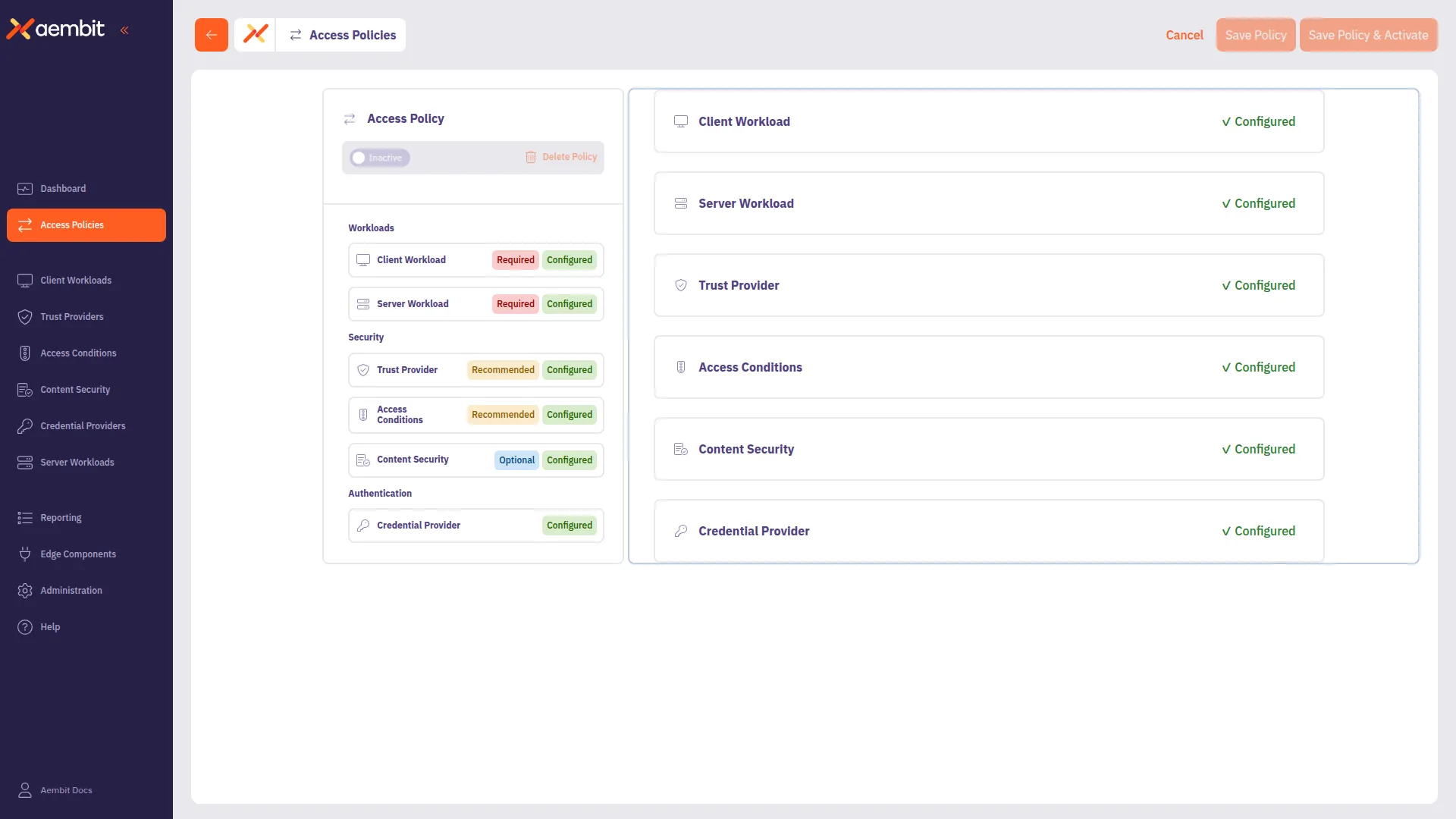 All components configured with green checkmarks