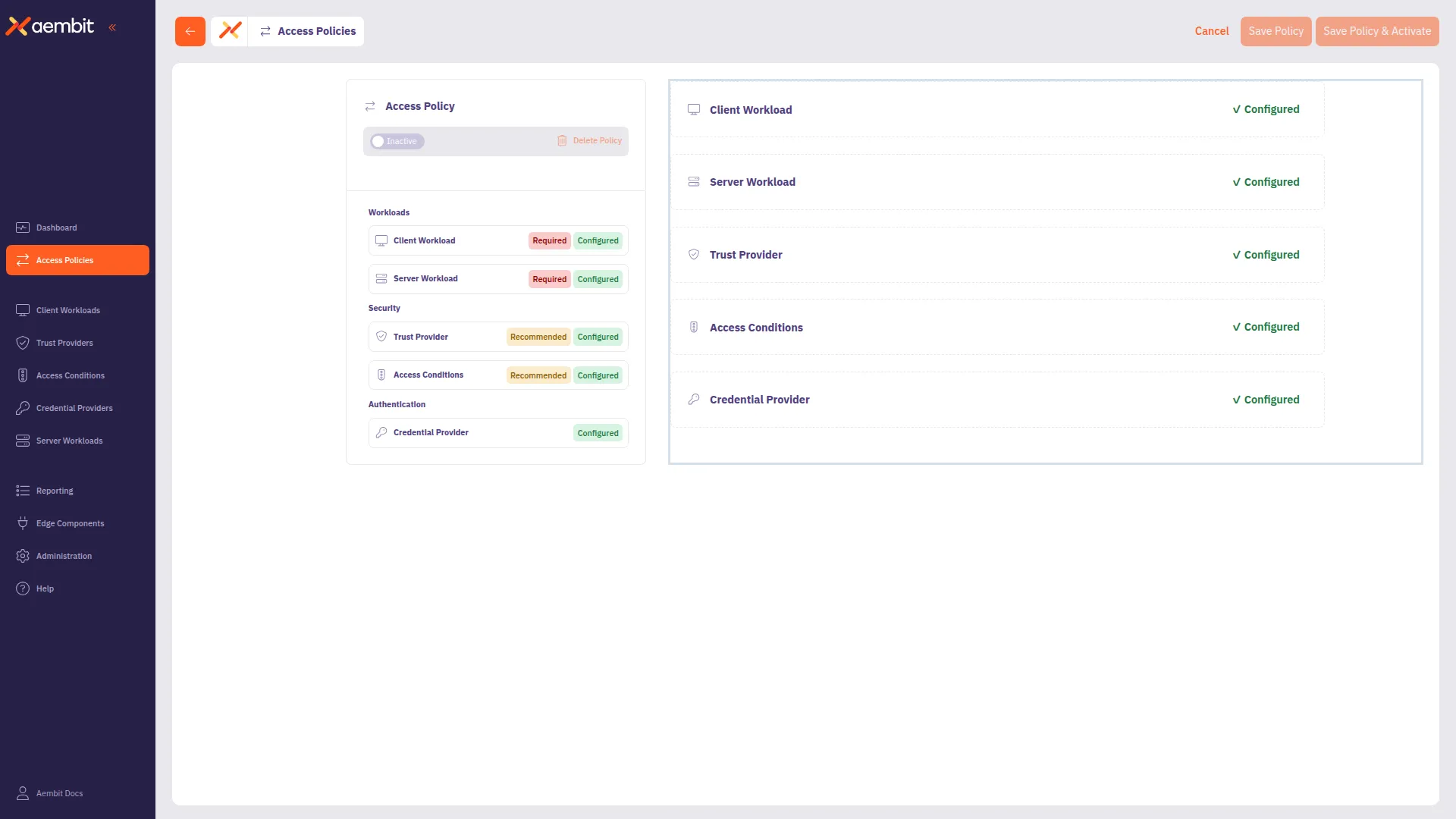 All components configured with green checkmarks