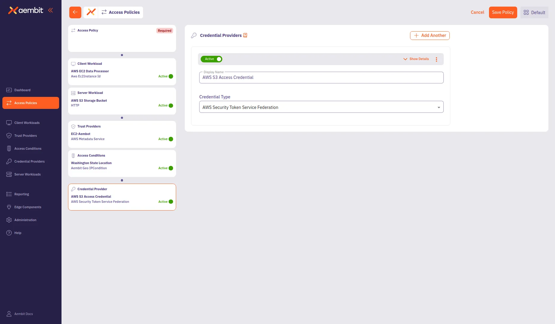 Credential Provider configured with AWS STS settings