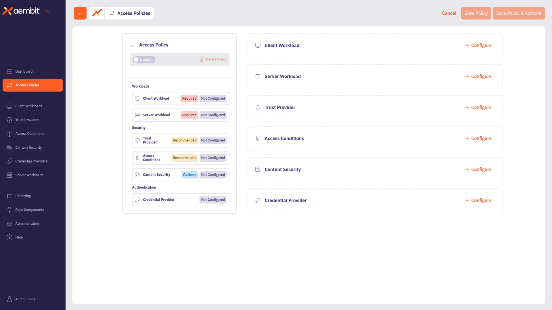 Content Security card with the Configure action in the Access Policy Builder