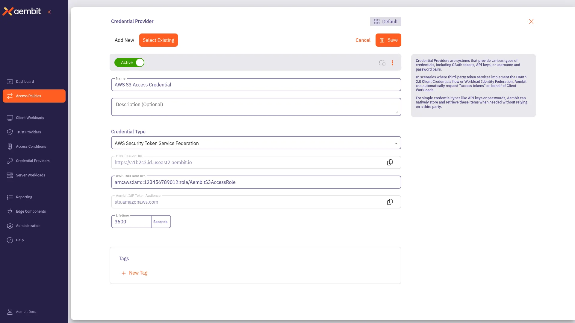 Credential Provider configured with AWS STS settings