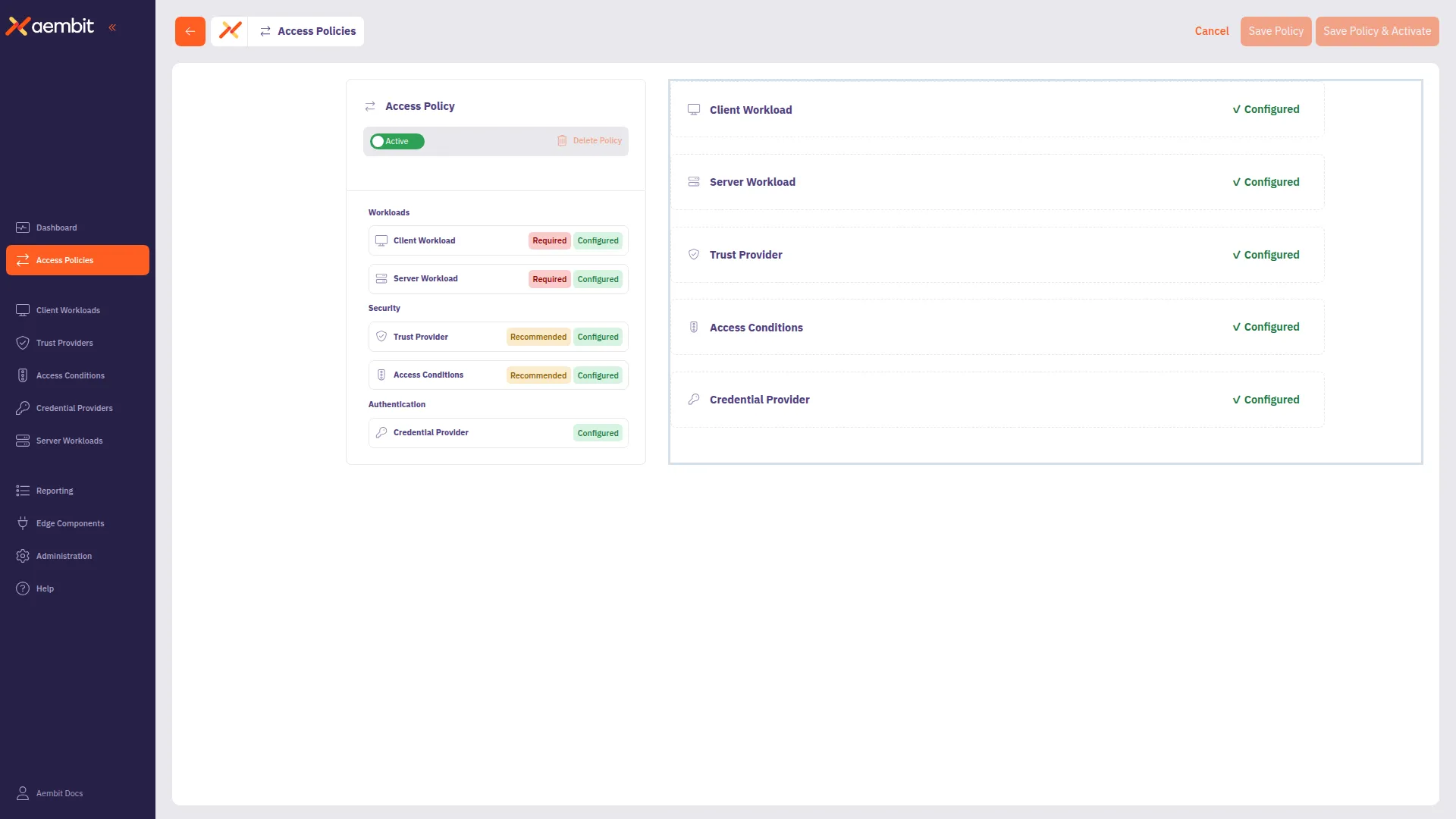 Access Policy saved from the Access Policy Builder header