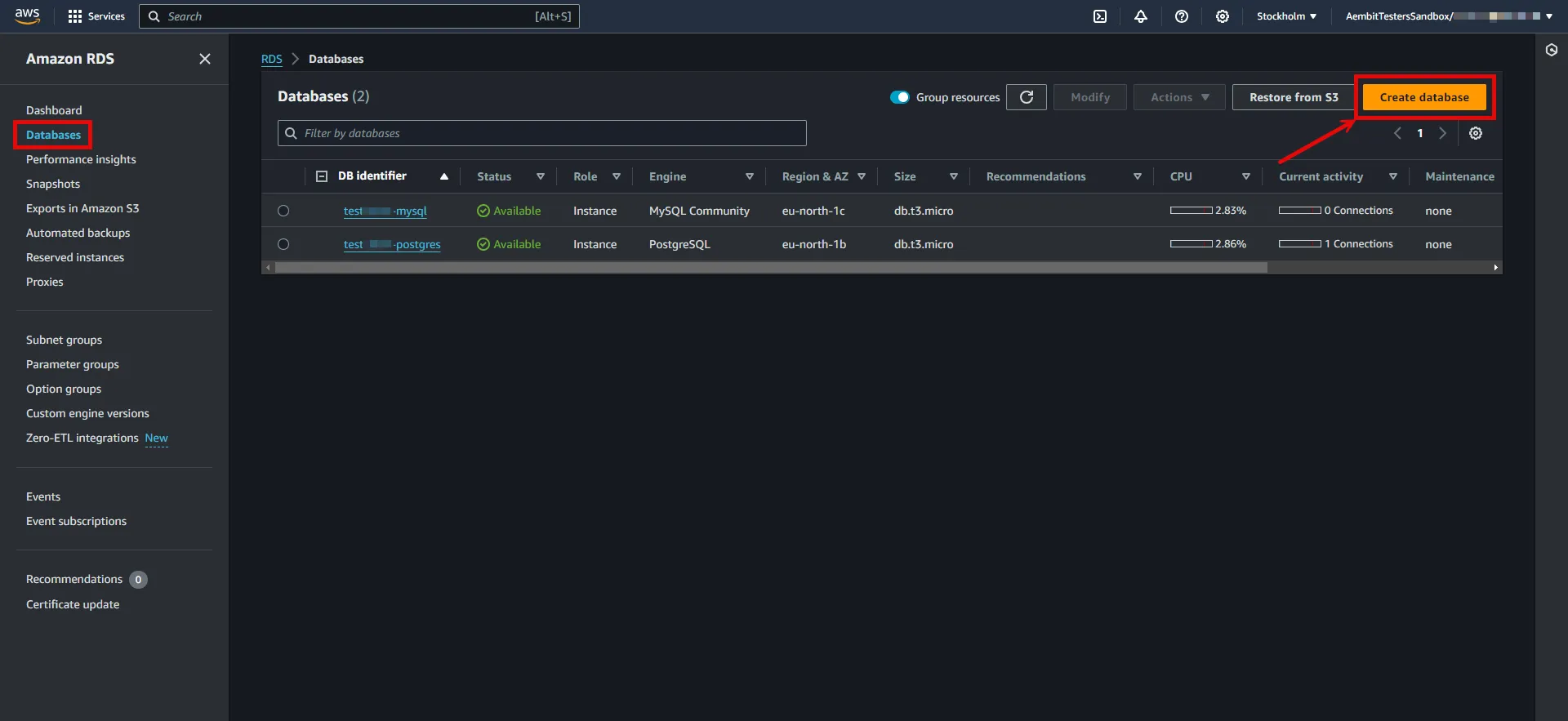 AWS RDS Create Database