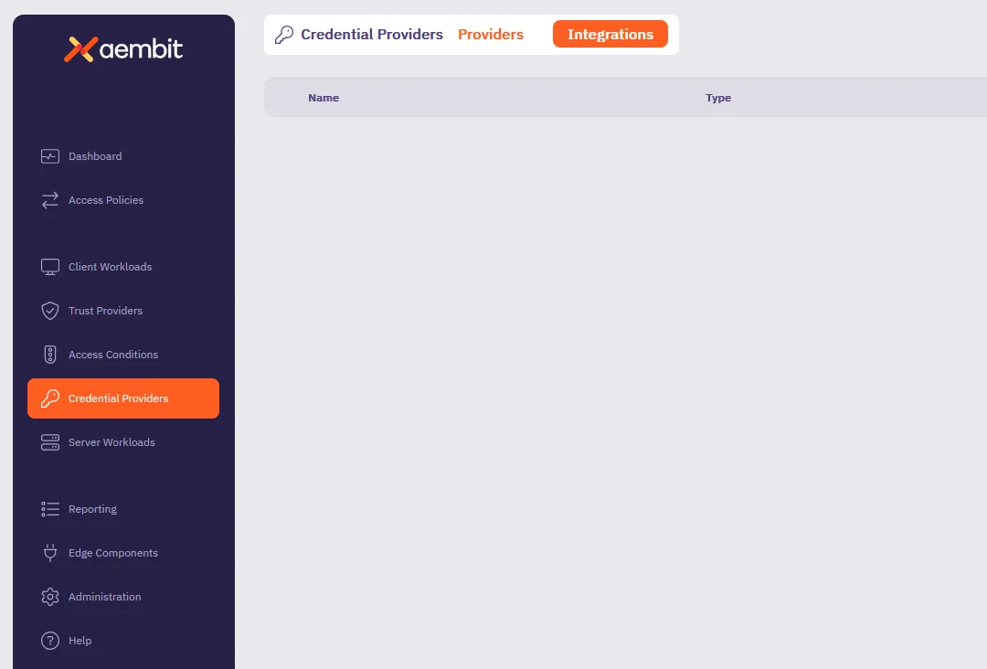 Credential Provider - Integrations tab