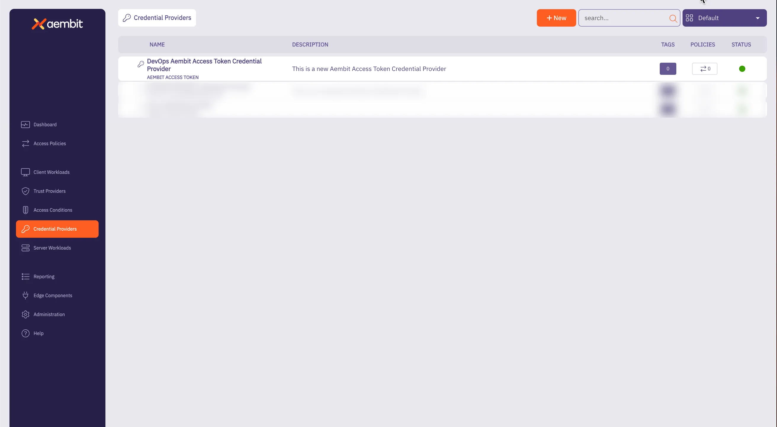 Credential Providers Page With New Aembit Access Token Credential Provider