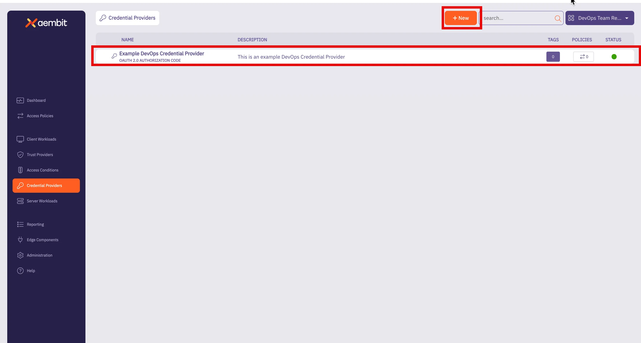 Credential Providers - Main Page With New Credential Provider