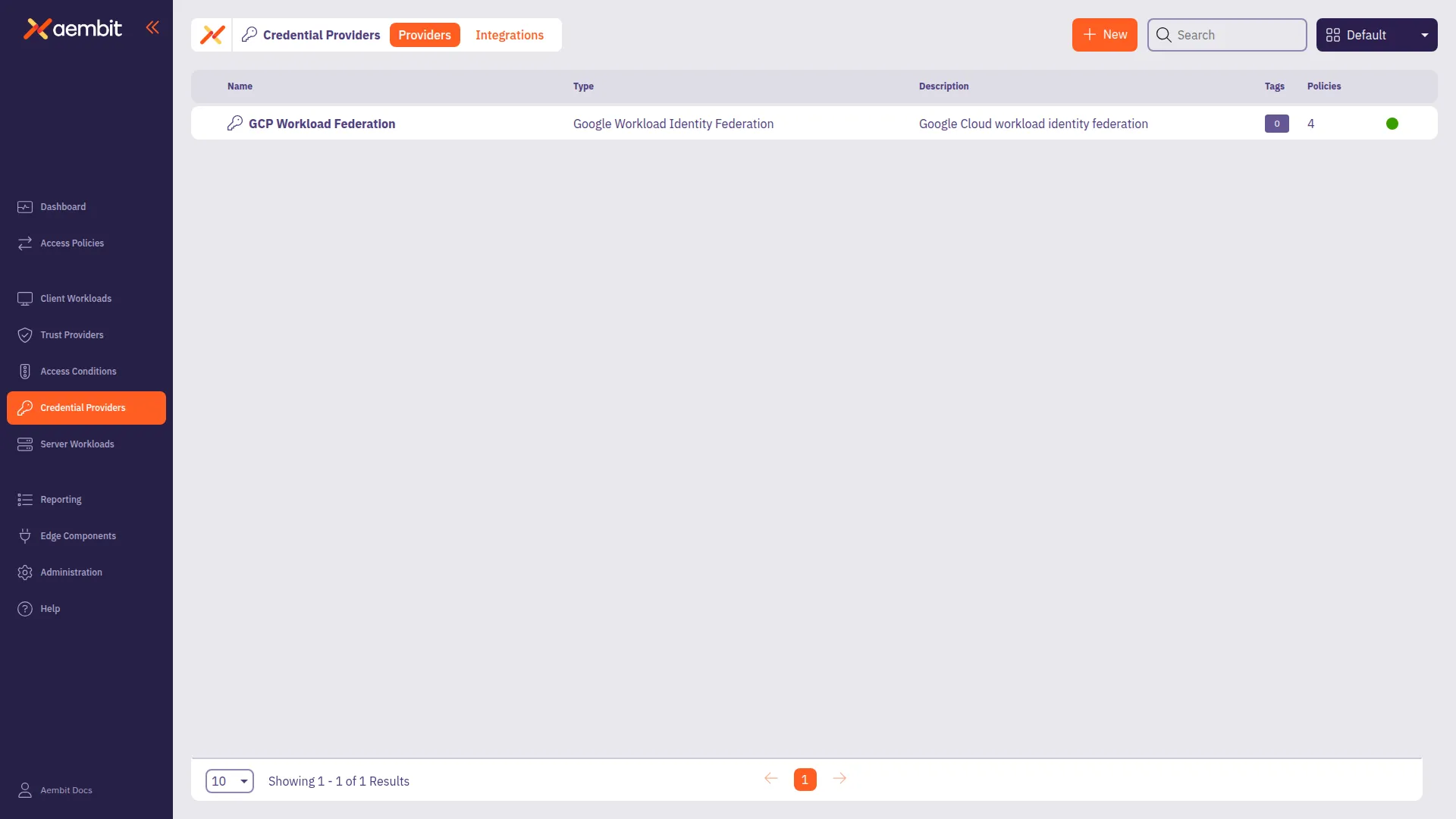 Credential Providers - Main Page With New Credential Provider