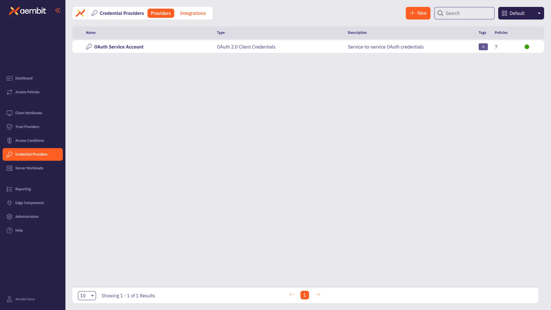 Credential Providers - Main Page With New Credential Provider