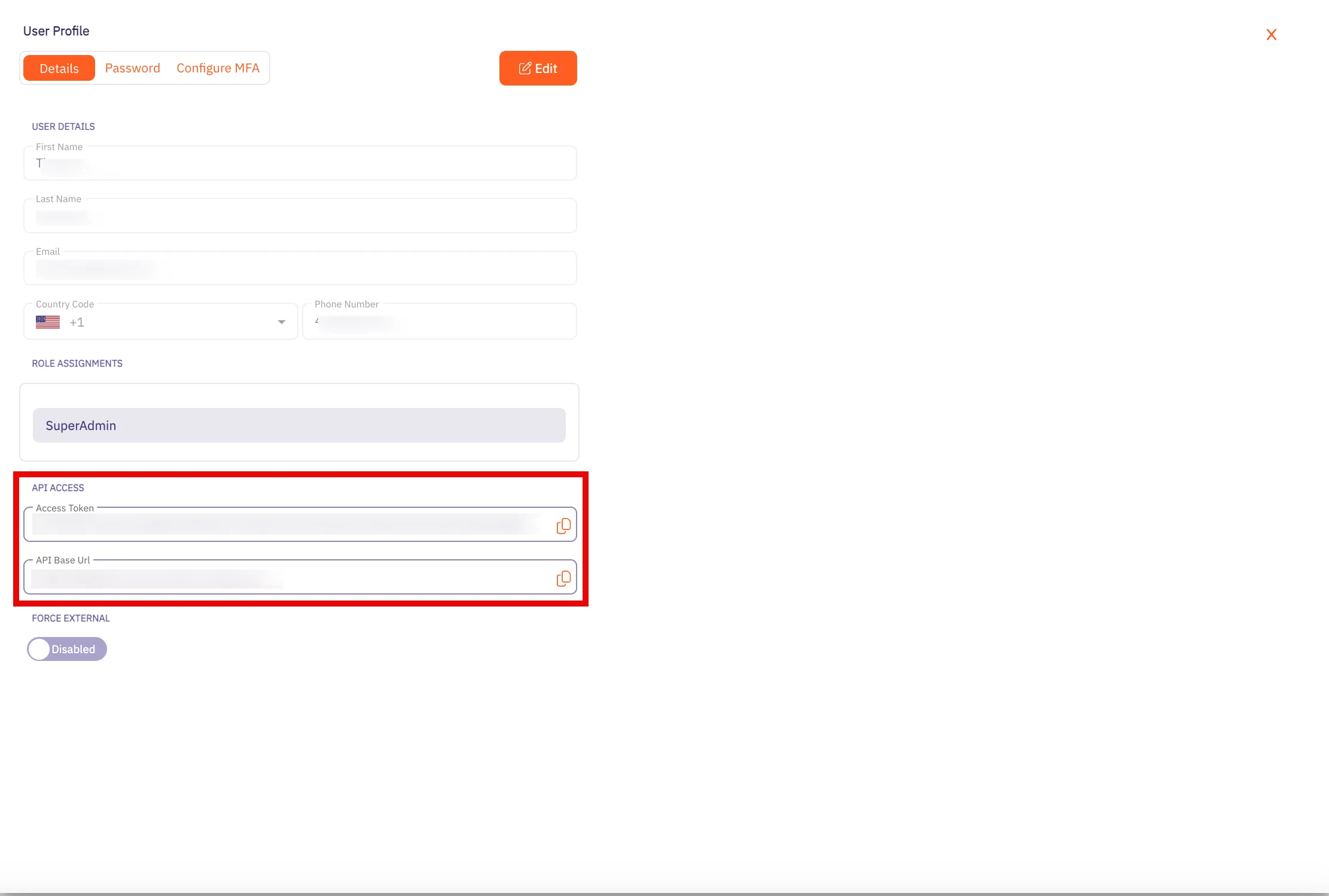 User Profile Dialog Window