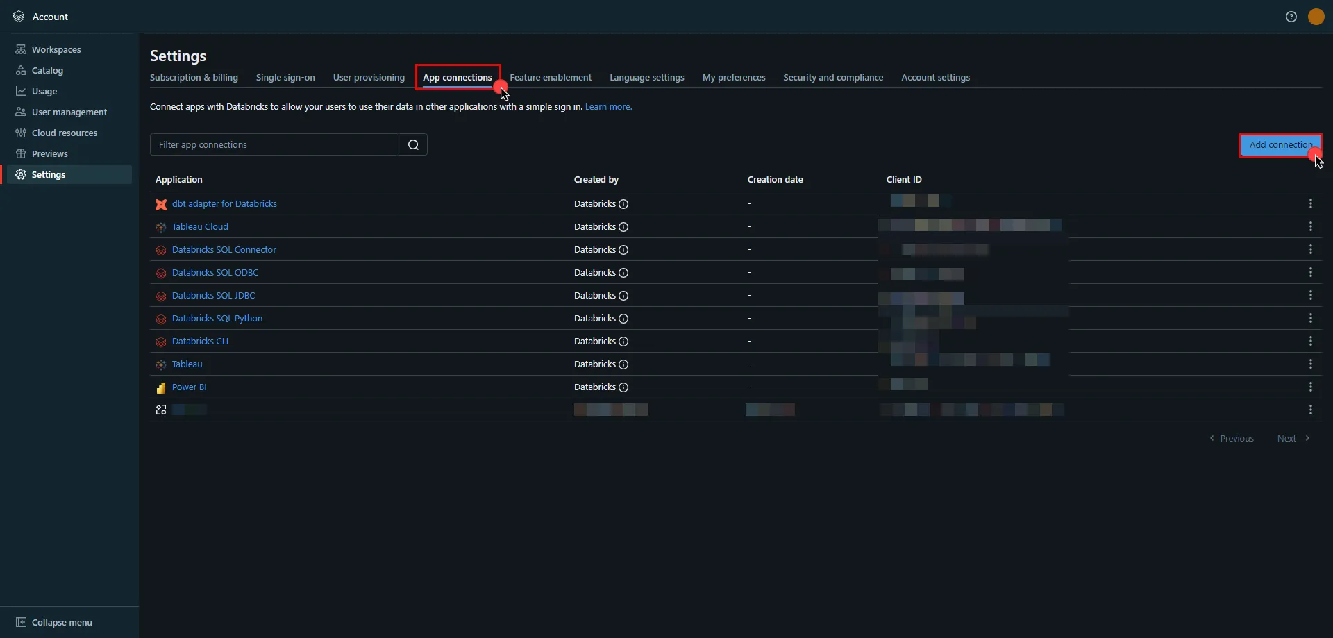 Databricks Add Connection