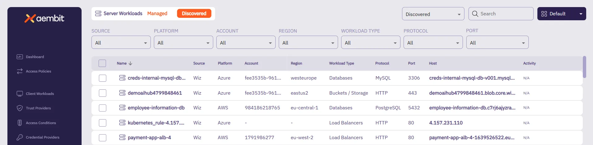 Server Workload discovery filtering