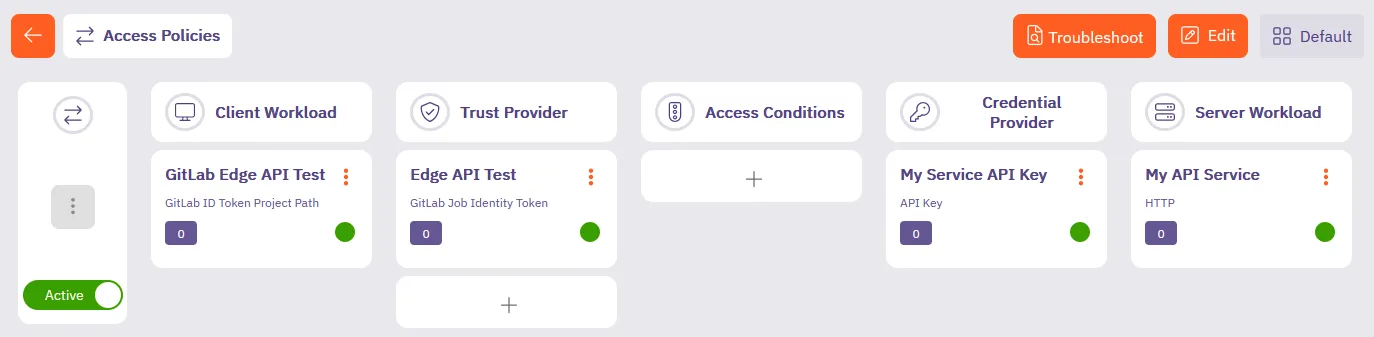Aembit Access Policies page detailed view