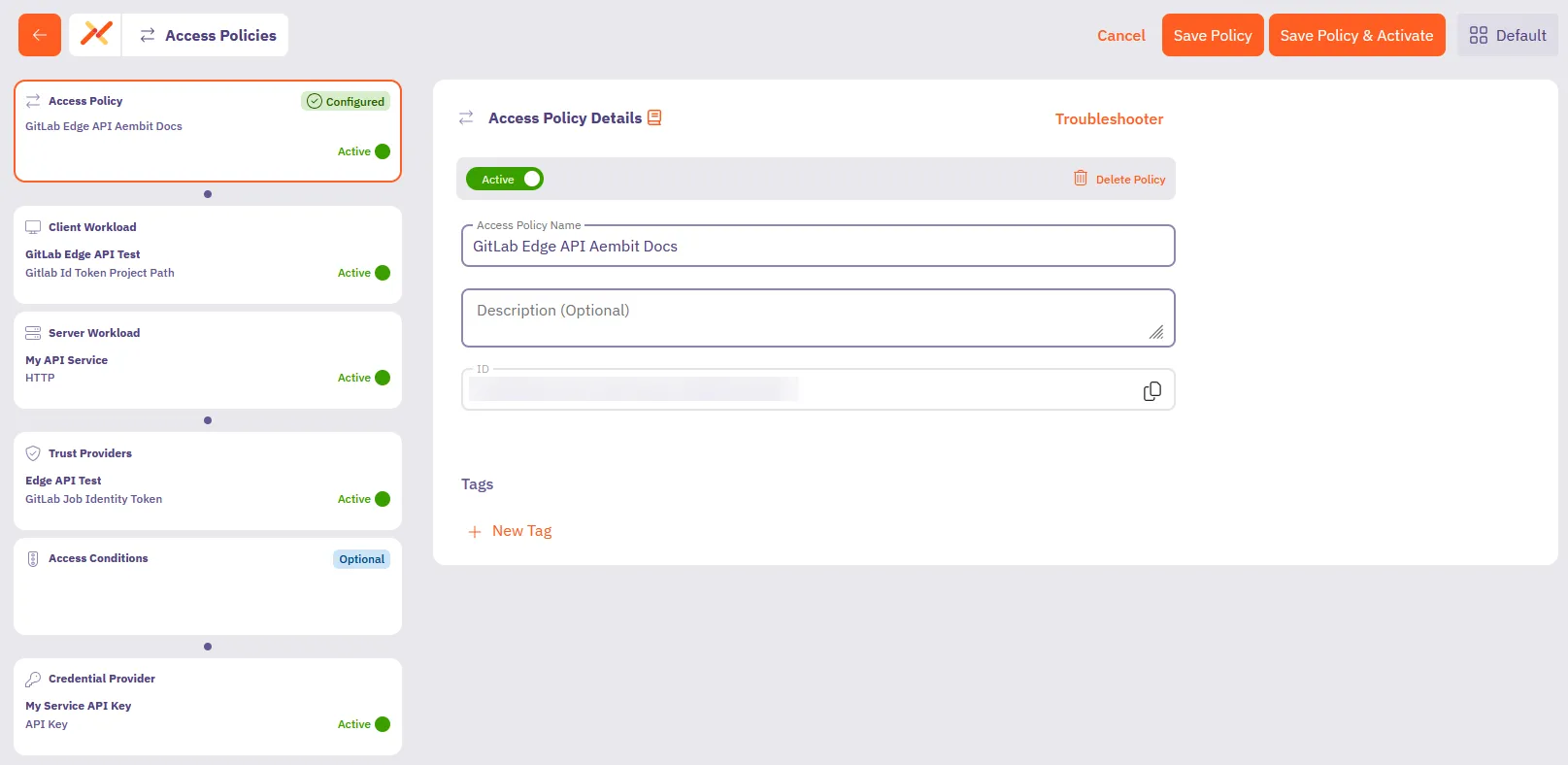 Aembit Access Policies page detailed view
