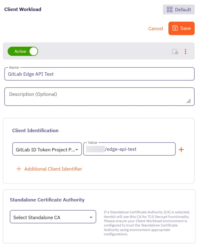 Aembit Client Workload form