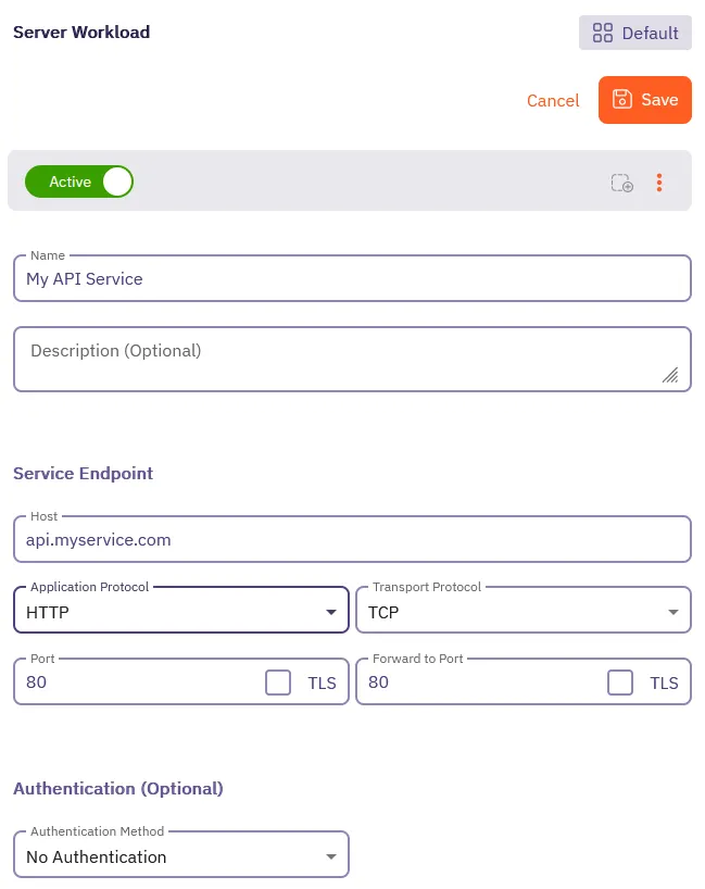 Aembit Server Workload form