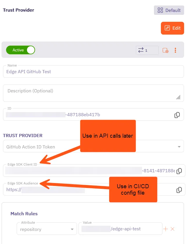 Aembit Trust Provider form completed