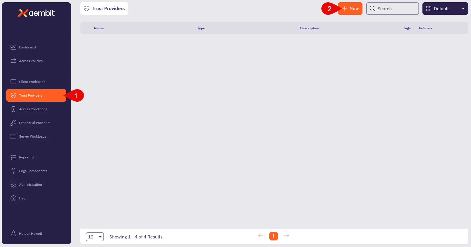 Aembit Tenant UI Trust Provider page