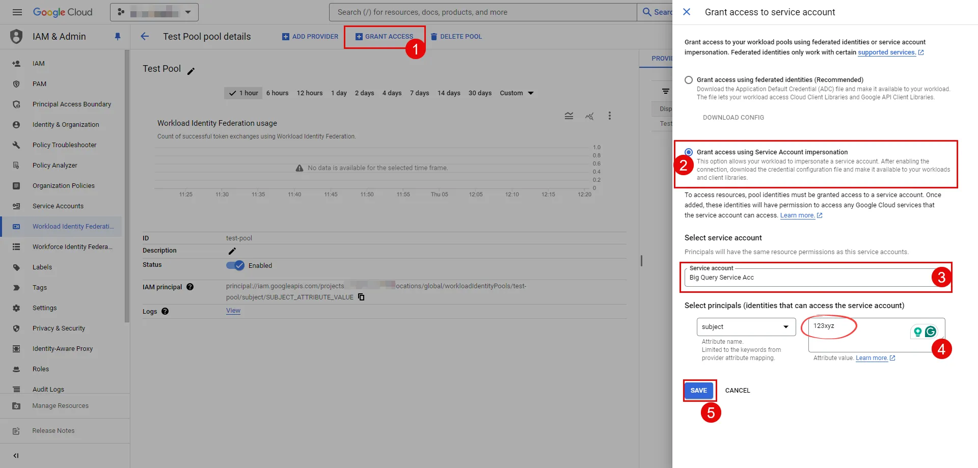 Grant pool access to the service account using the subject attribute and the Aembit Tenant ID
