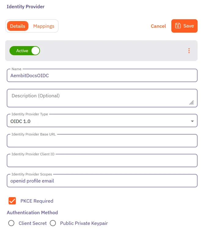 Adding a Identity Provider page