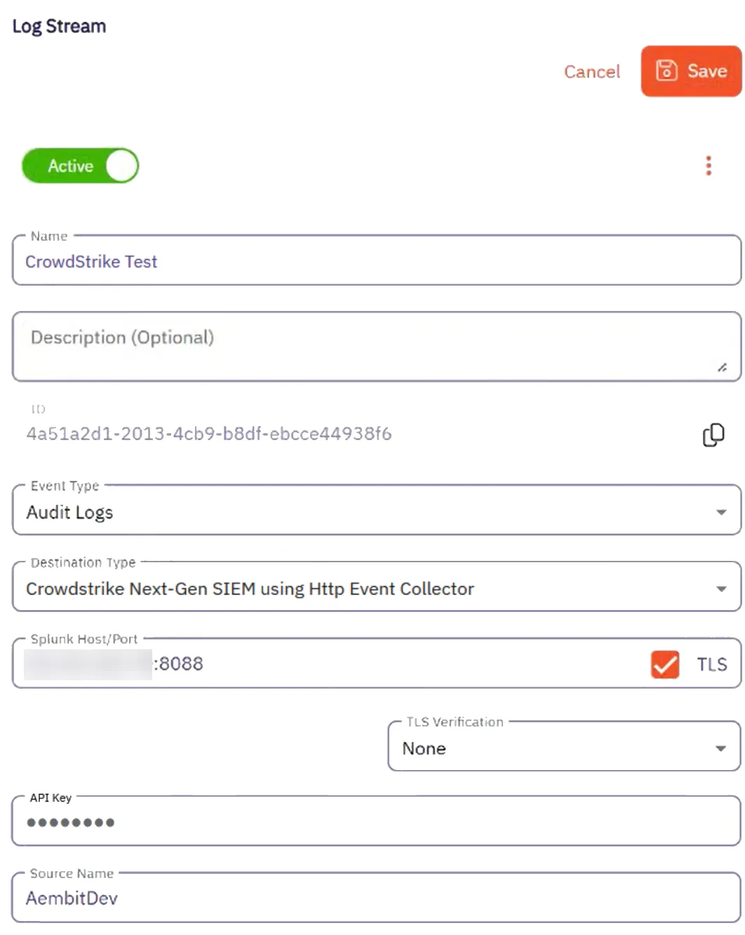 Completed CrowdStrike Next-Gen SIEM Log Stream