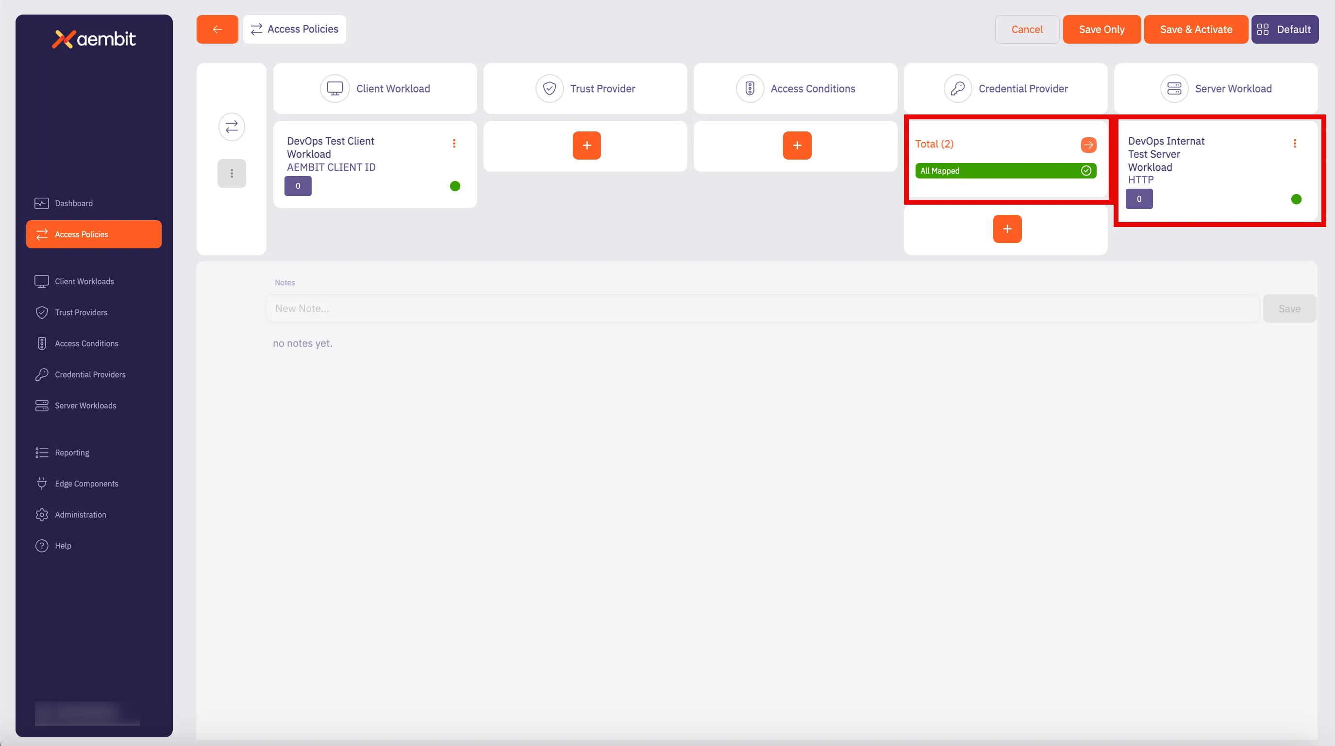 Access Policy Main Page - HTTP Mapped Credential Providers