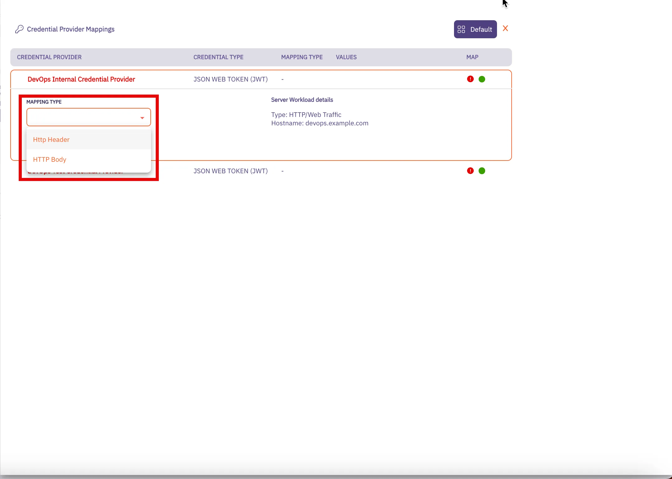 Credential Provider Mapping Dialog With HTTP Header and HTTP Body