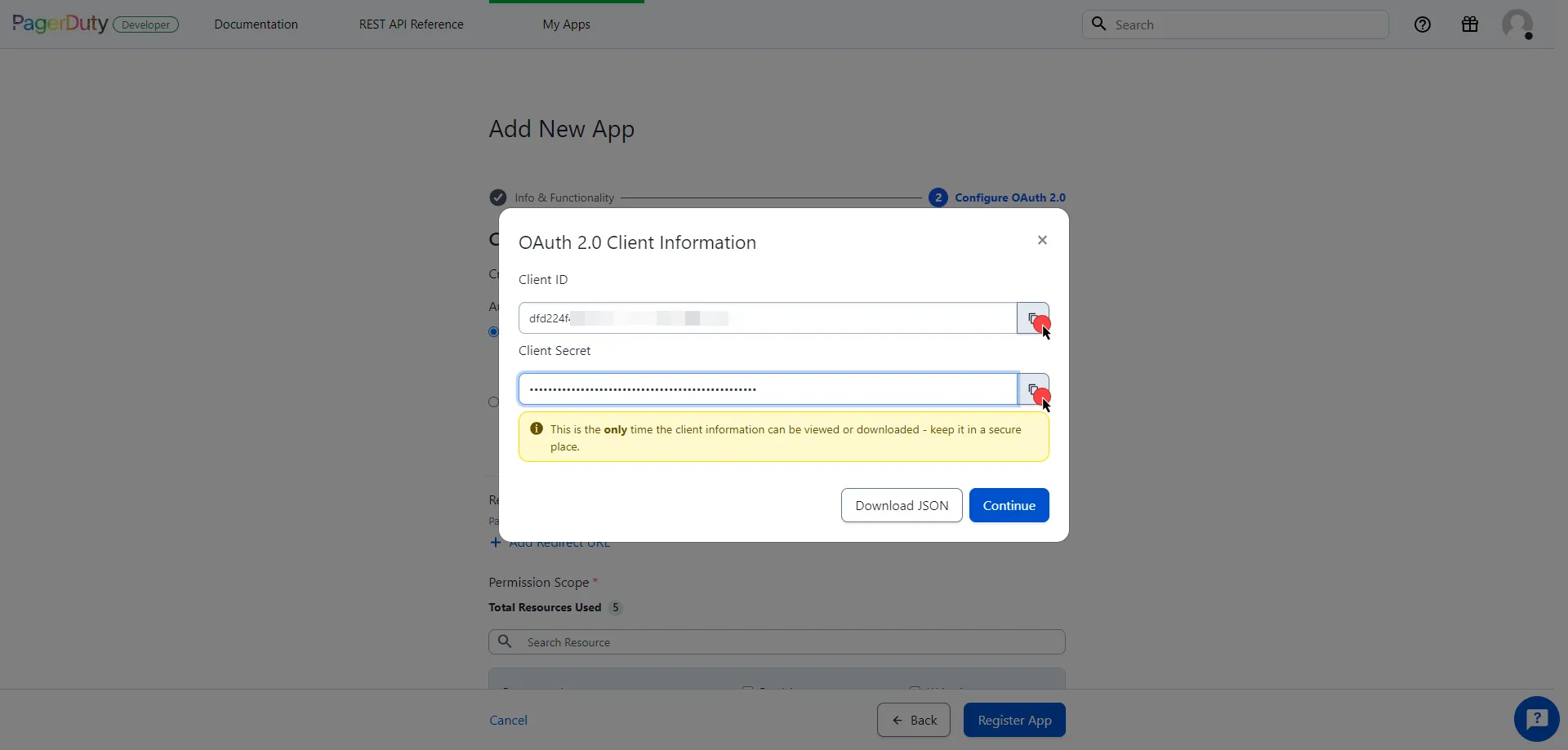 PagerDuty Copy Client ID and Secret
