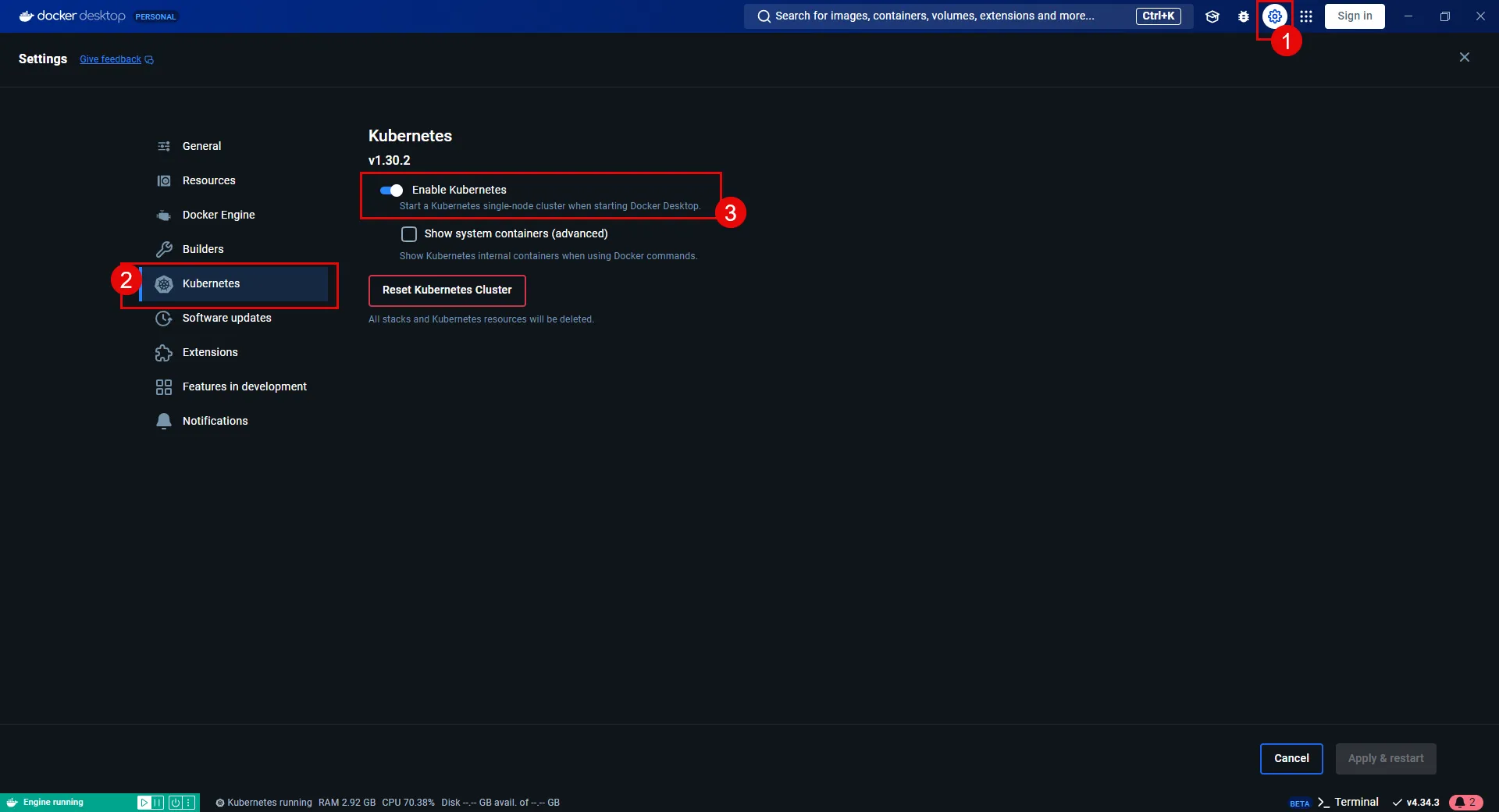 Enable Kubernetes in Docker