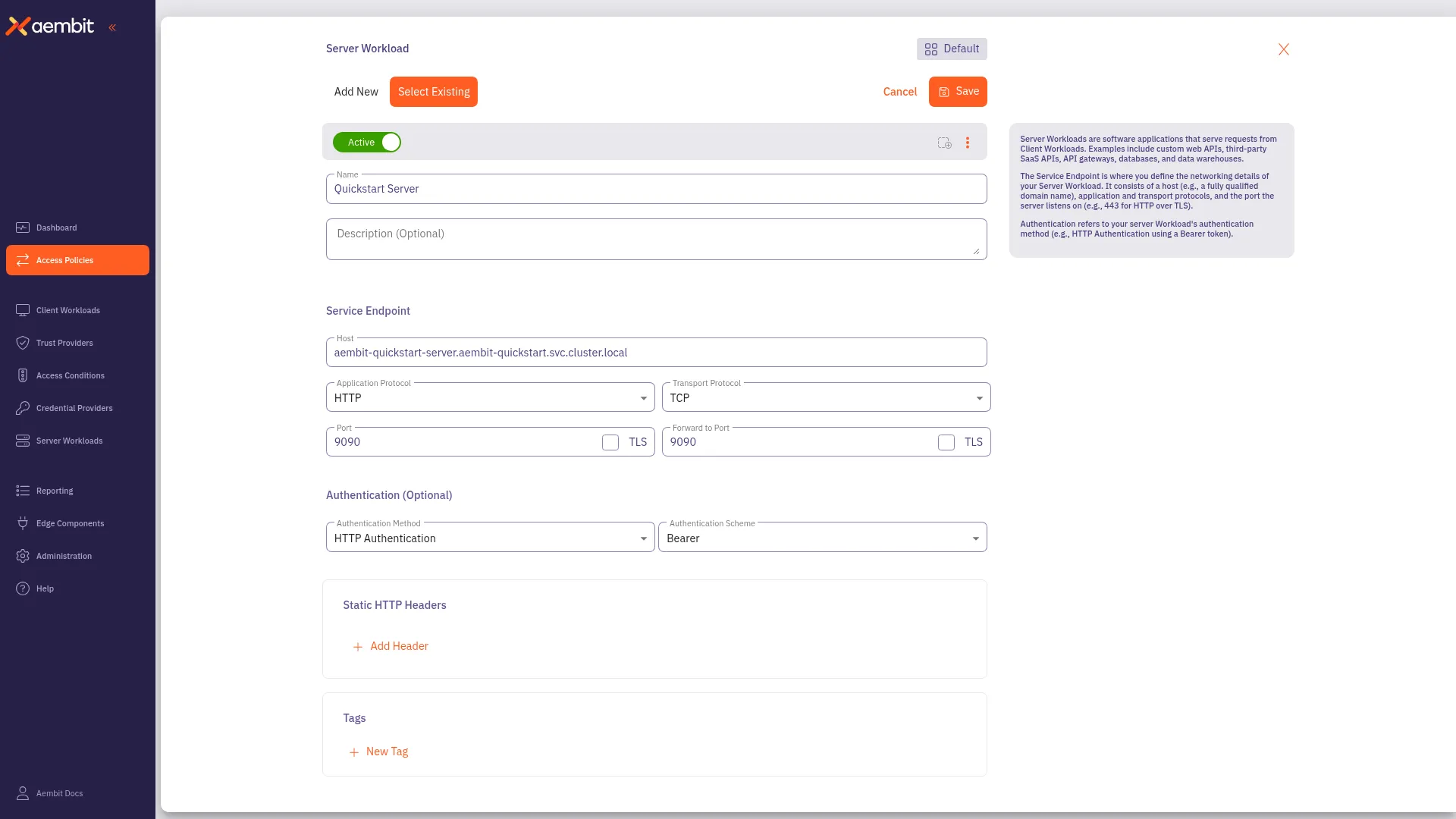 Configuring Server Workload
