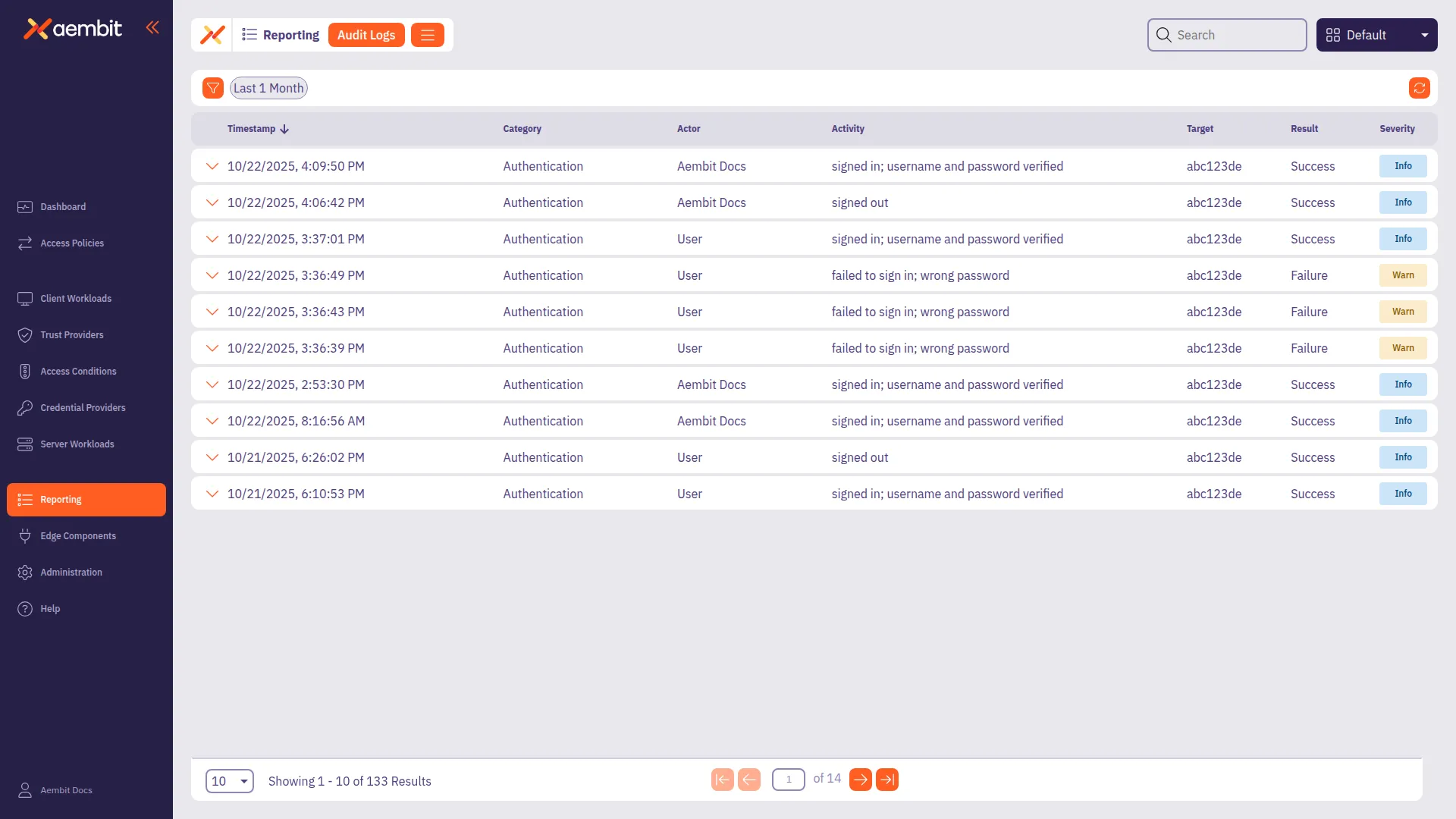 Audit Logs Main Page
