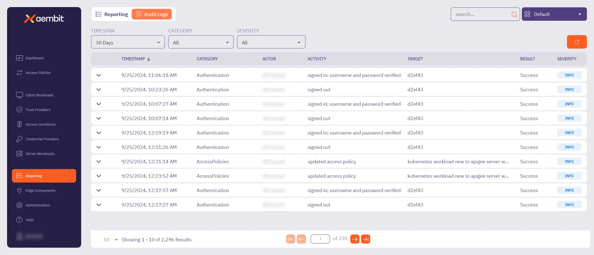 Audit Logs Main Page