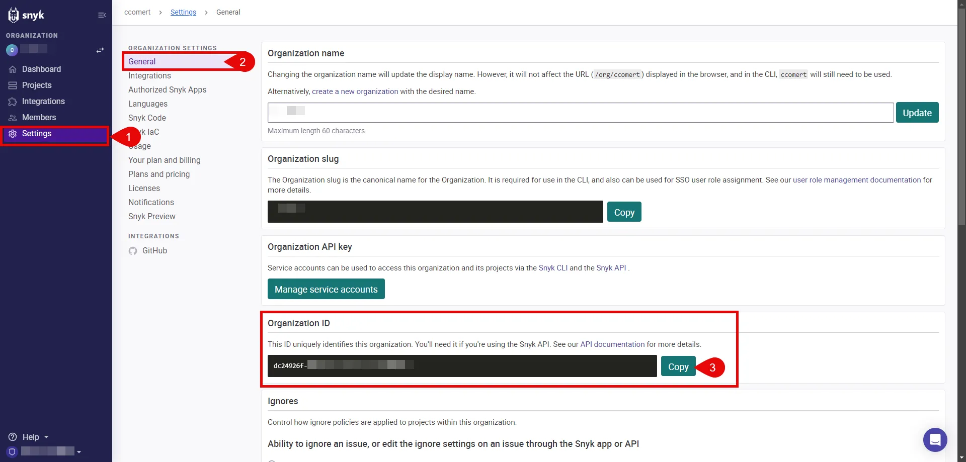 Snyk Copy Organization ID
