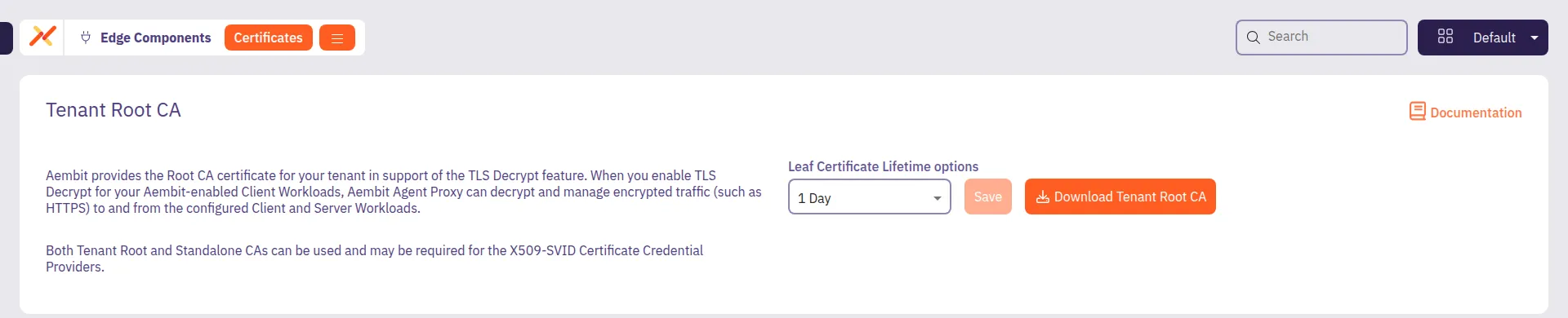 Certificates page
