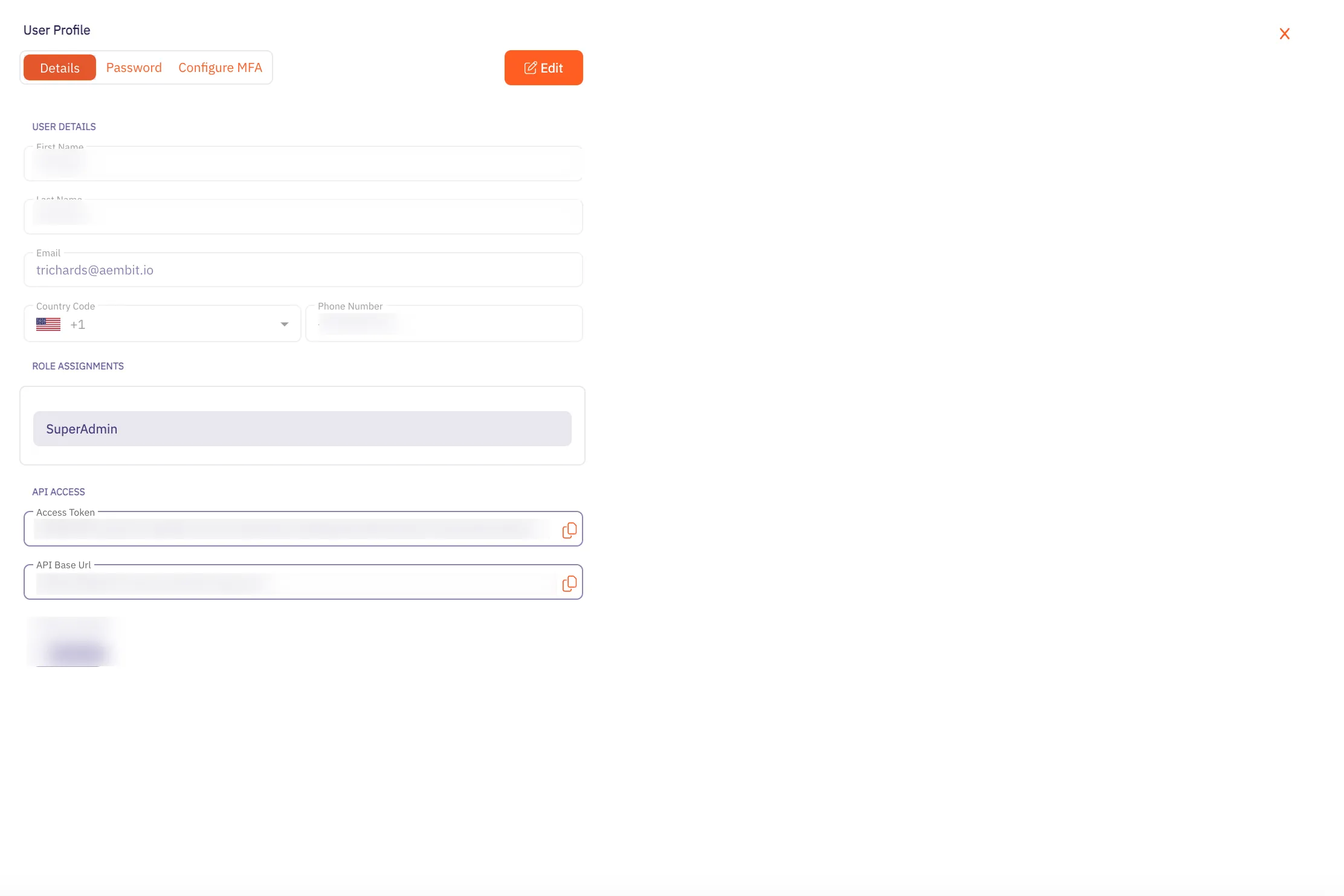 User Profile Dialog Window