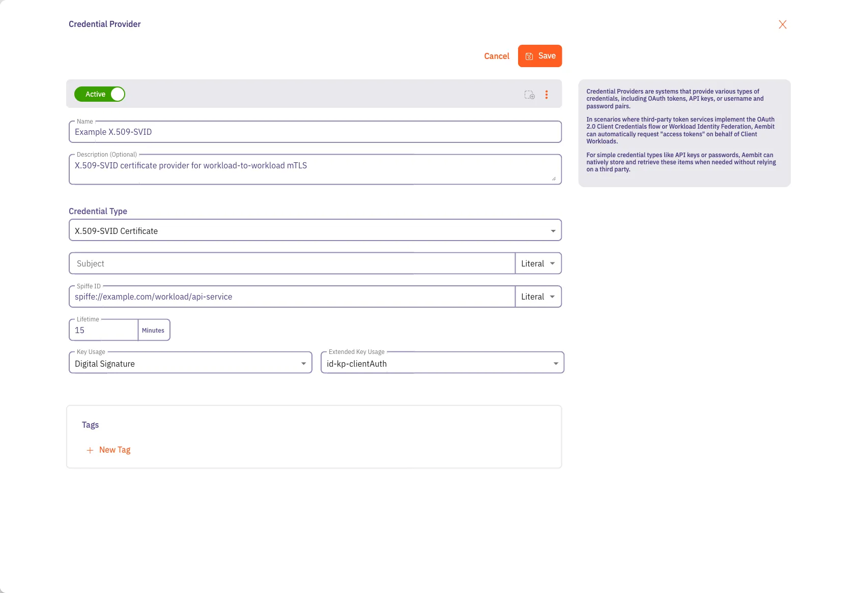 Filled-out X.509-SVID Credential Provider form