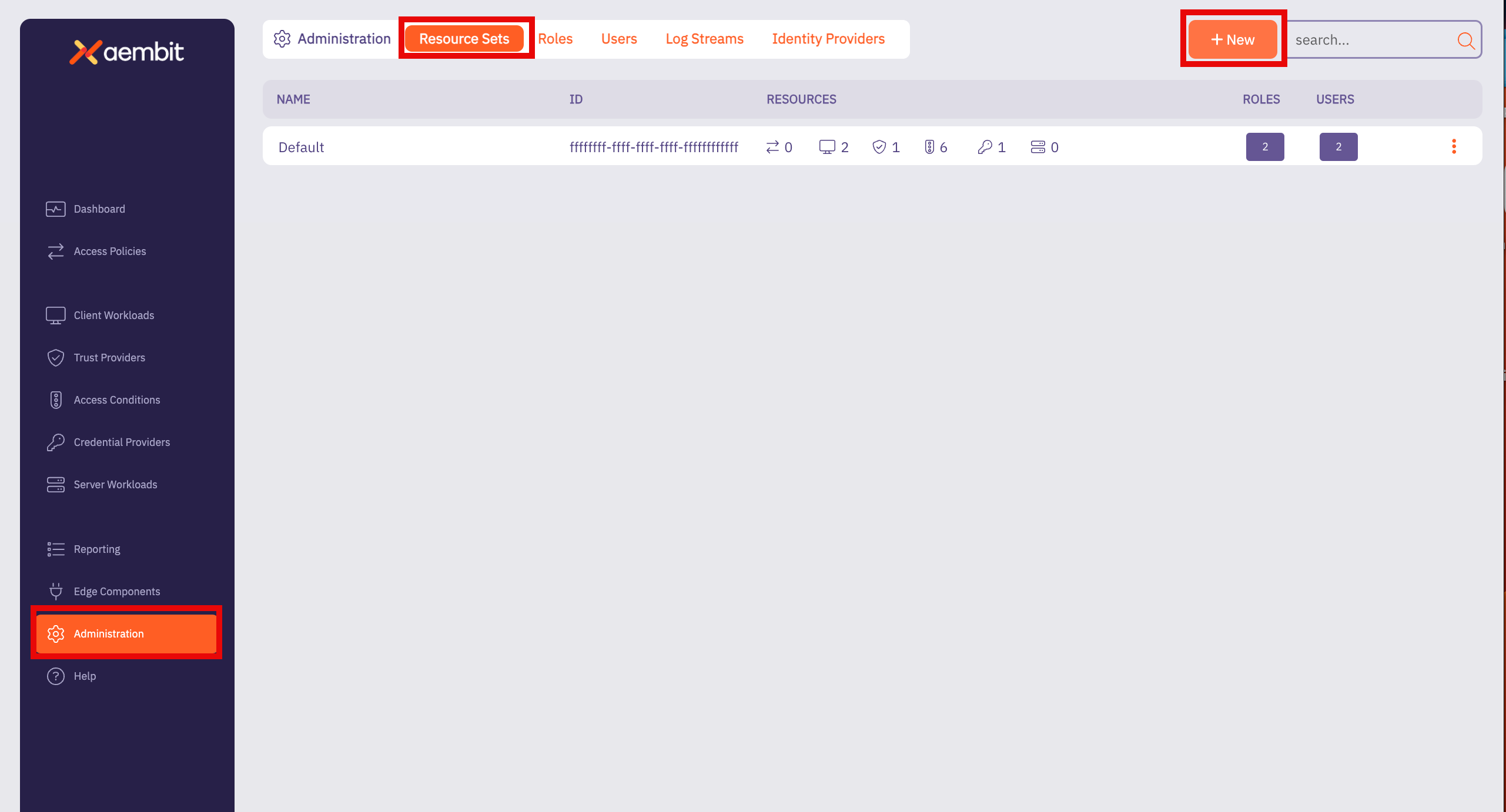 Administration Page - Resource Sets Empty
