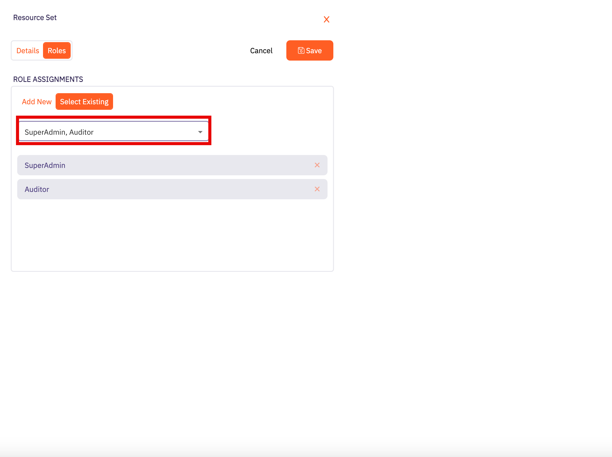 Resource Sets - Select an Existing Role