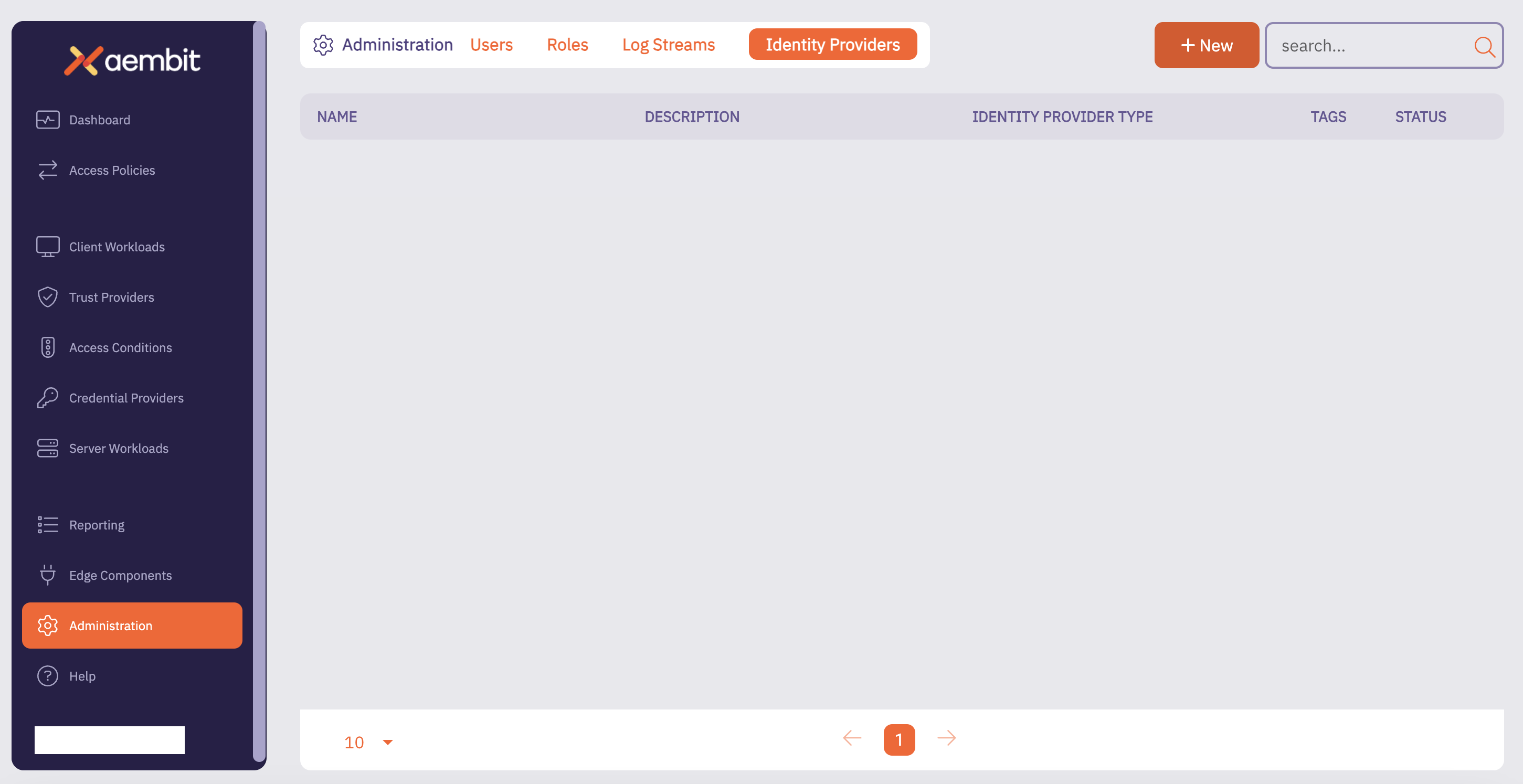 An empty Identity Providers page