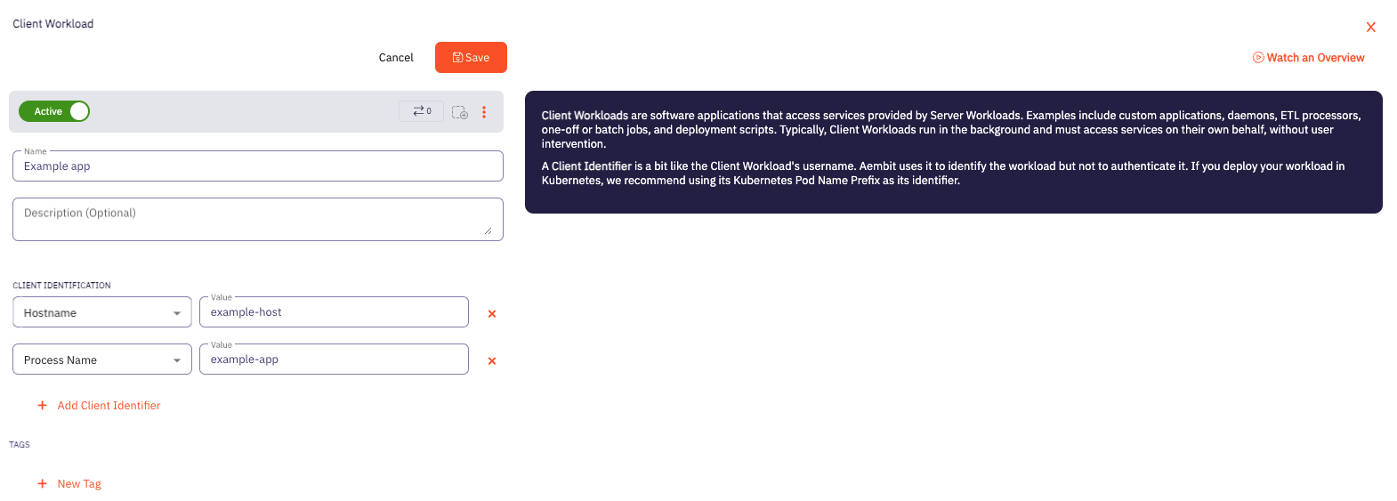 Client Workload multiple identifiers