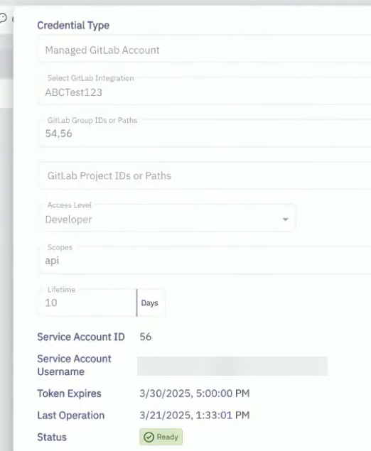 Completed Managed GitLab Account Credential Provider with &#39;Ready&#39; badge