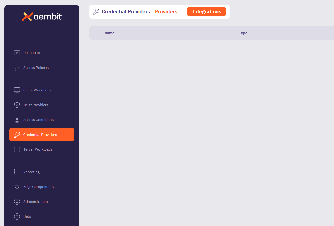 Credential Provider - Integrations tab
